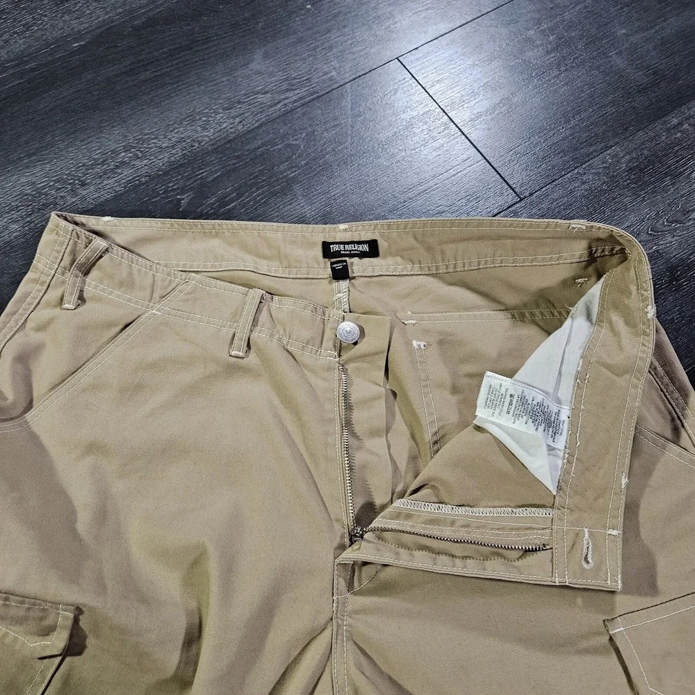 True Religion Cargo Pants Mens 36x32 Tan Flap Pockets Hip Hop Streetwear Baggy
